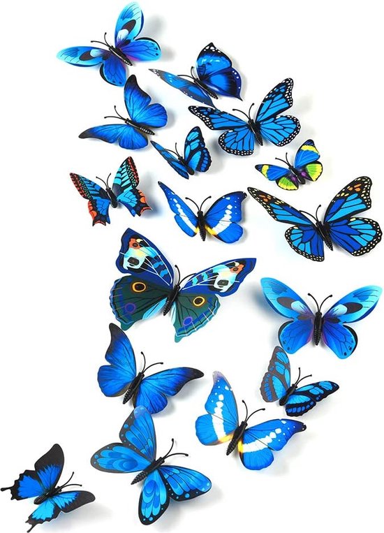 Knaak 3D Vlinders Muurstickers Decoratie - Blauw - Ocean Blue