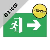 Pictogram/ sticker | 20 x 10 cm | Nooduitgang - Pijl naar rechts | Vluchtroute | Noodgeval | Brandweg | Noodsituatie | Nooddeur | Brandweer | Wettelijk verplicht | Universeel | Rechthoek | 2 stuks