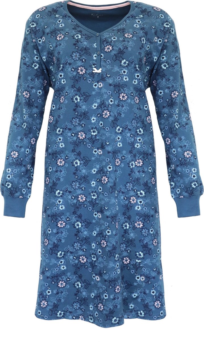 Tenderness Dames Nachthemd - Polo Sluiting - Blauw - Maat S
