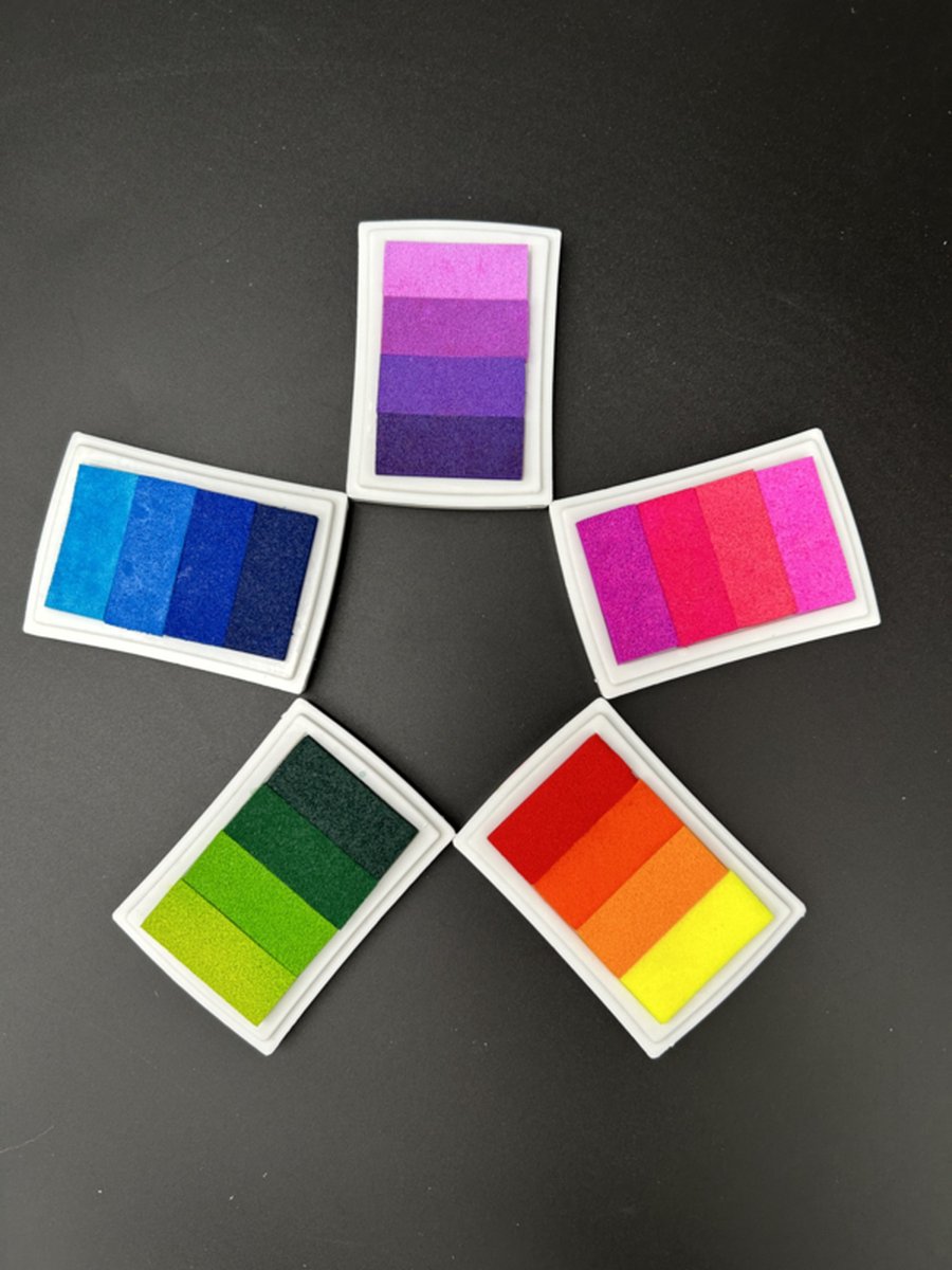 Regenboog inktpad/stempelkussen 4 kleuren 6 x 4 cm (set van 5 st.)
