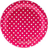 Assiettes en papier rose vif à pois - 12 pièces - rondes - 22,5 cm - assiette plate - barbecue