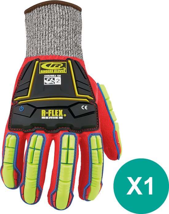 RINGERS® R068 - Mechanische schokbestendige handschoenen, Werkhandschoen, L, HI-VIZ, 1 paar