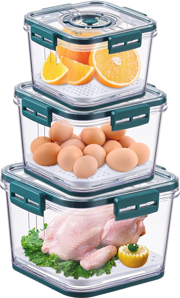Boîte De Rangement Réfrigérateur 2 Couches Avec Tiroirs Et Filet Drainage - Organisateur Cuisine Transparent