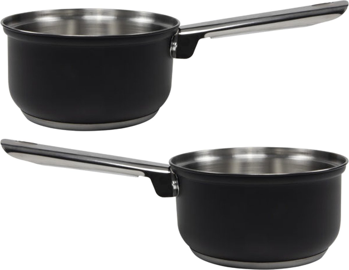 Svenska Living Steelpan - 2x - D16 cm - zwart - RVS - 1L - sauspan/juspan - alle warmtebronnen
