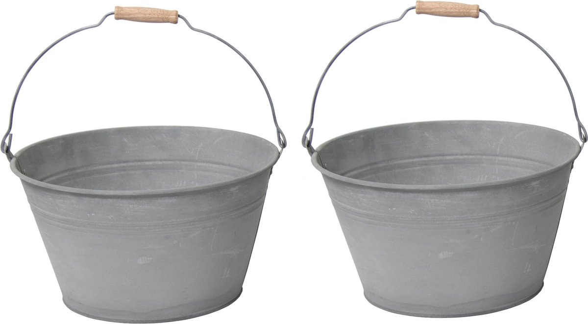 Mega Collections Emmer/plantenpot/bloempot - 2x - zink - grijs - D32 x H18 cm