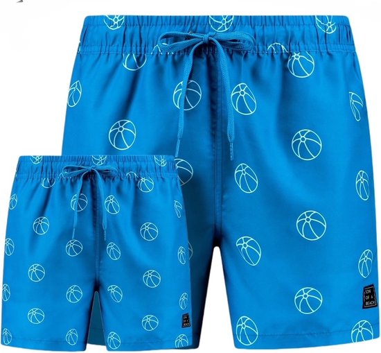 Son of a Beach vader en zoon zwembroek - strandbal - blauw - maat S+110/116