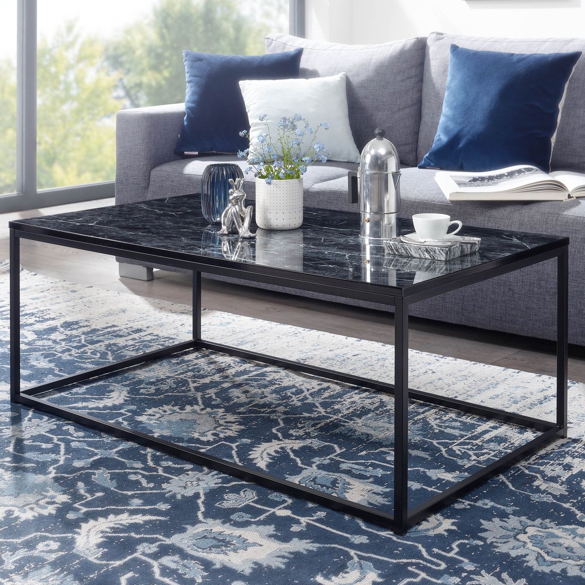 Salontafel marmer look zwart 100x60 cm salontafel metaal