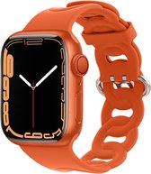 Strap-it Siliconen Chain band - Geschikt voor Apple Watch bandje - Series 1/2/3/4/5/6/7/8/9/SE - Oranje - Siliconen bandje voor sport - iWatch bandje voor maat: 38 mm 40 mm 41 mm