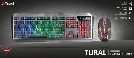 Trust GXT 845 Tural - Gaming Toetsenbord met Muis - QWERTY - Zwart - Trust