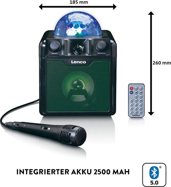 Lenco BTC050BK Bluetooth Speaker Draadloos Karaokeset Zwart