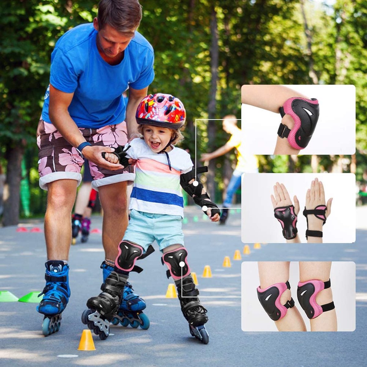 Beschermende Inline Skate Set voor kinderen, Beschermende Uitrusting, Kniebeschermers voor kinderen, Elleboogbeschermers, Polskussens, Protector Set Compatibel met Skateboard | NL