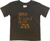 Shirt Aankondiging zwangerschap Ik word grote zus | korte mouw | Zwart/tan | maat 110/116 zwangerschap aankondiging bekendmaking Baby big sis sister