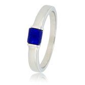My Bendel - Zilverkleurige ring met Lapis Lazuli edelsteen - Bijzondere zilverkleurige ring met diep blauwe Lapis Lazuli edelsteen - Met luxe cadeauverpakking