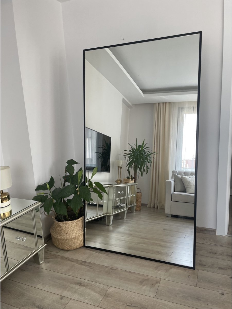 JJUUYOU Houten wandspiegel, rustiek, rechthoekig, houten frame