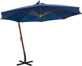 Hangende parasol Blauw Dennenhout | Watervast – UV bestendig – Kleurvast Zweefparasol – Massief houten paal Bamboe | Stabiel – 290 cm hoog | Tuin decoratie – Parasol – Zonparasol - Tuinparasol