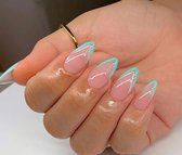 Press On Nails - Nep Nagels - Mint Groen - Blauw - Almond - Manicure - Plak Nagels - Kunstnagels nailart - Zelfklevend - 10B