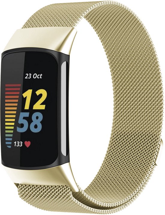 MY PROTECT - Milanese Bandje Geschikt Voor Fitbit Charge 5 / Charge 6 - Milanees Fitbit Bandje - Goud