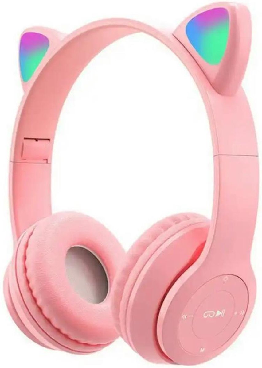 Kinder Hoofdtelefoon-Draadloze Koptelefoon-Kinder Headset-On Ear-Bluetooth-Microfoon-Katten Oorjtes-Led Verlichting-Licht-Roos