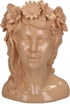 Oneiro’s Luxe Bloempot Vase Lady Flowers Polyresin Peach 17x15x24 cm – hotel chique - binnen ––– accessoires – tuin – decoratie – bloemen – mat – glans – industrieel - droogbloemen