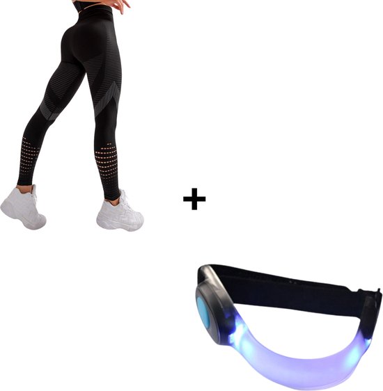 Sportlegging Dames + Verlichting - Yoga Legging - High Waist Legging - Fitness Legging - Yoga Kleding Dames - Yoga Broek Dames - Sportkleding Dames - Sportbroek Dames - Legging & Shapewear Dames - Push Up Legging - Booty Legging | Zwart | Maat S