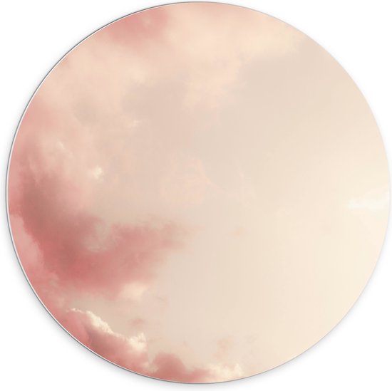 PVC Schuimplaat Muurcirkel - Wolken in Pastelroze Gekleurde Lucht - 70x70 cm Foto op Muurcirkel (met ophangsysteem)