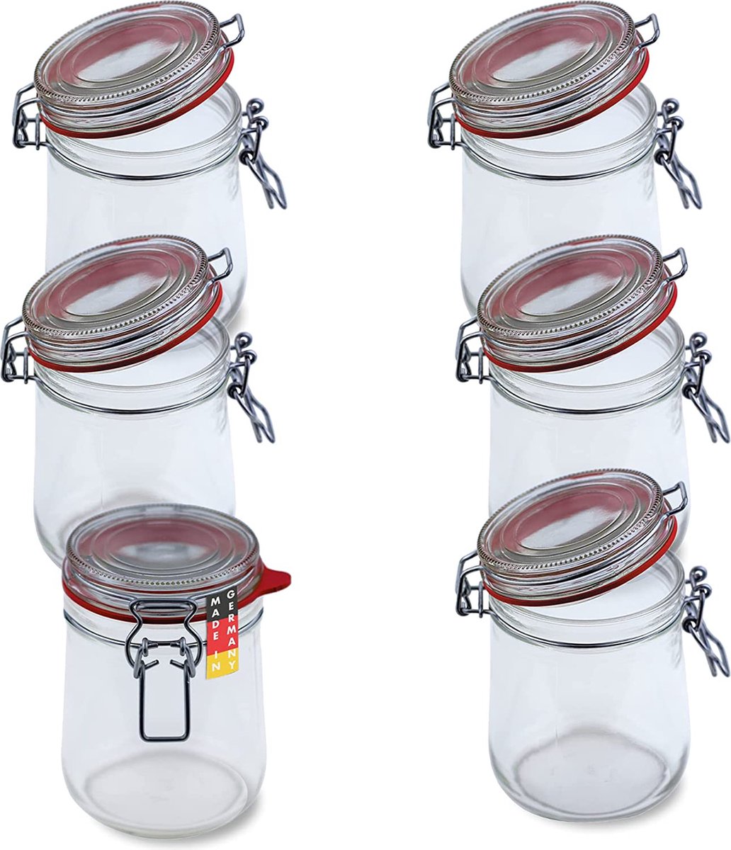6 potten met draadclip, 800 ml, geschikt als inmaak- of fermentatiepot, voor opslag, glazen om te vullen, lege potten met draadclips