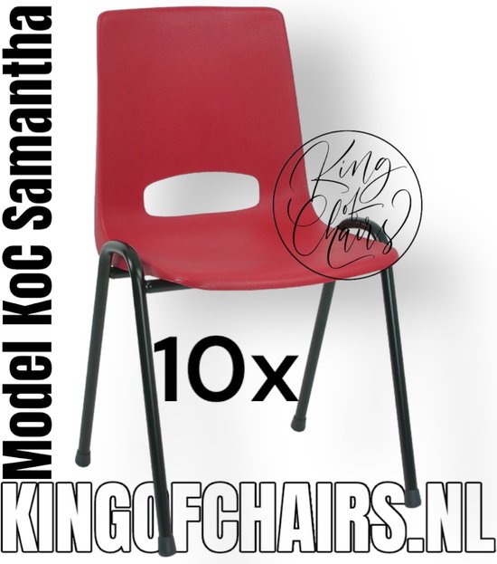 King of Chairs -set van 10- model KoC Samantha rood met zwart onderstel. Kantinestoel stapelstoel kuipstoel vergaderstoel kantine stapel stoel kantinestoelen stapelstoelen kuipstoelen arenastoel kerkstoel schoolstoel De Valk 3320 bezoekersstoel