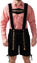 Korte Lederhose + Blouse Set incl Bretels Oktoberfest Heren Carnavalskleding Heren Lederhosen Man - Zwart/Rood - XL - Polyester