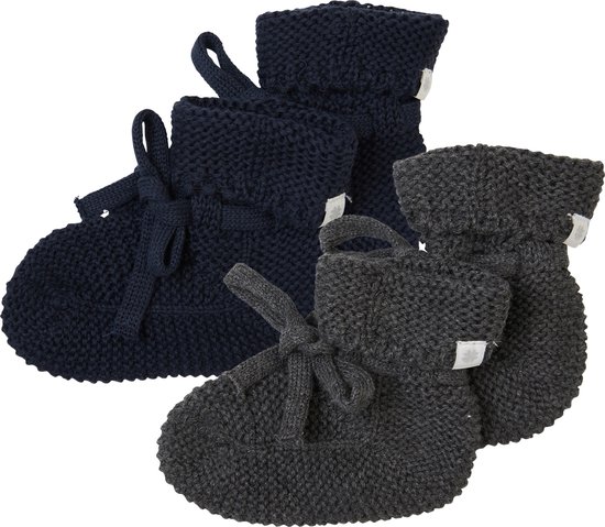 Noppies - Chaussons tricotés - emballés dans une boîte cadeau - 2 paires - Bébé 0-12 mois - Coton bio - Marine - Gris foncé chiné