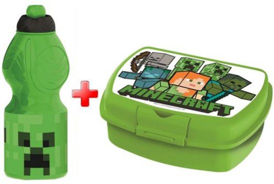 Minecraft brooddoos + drinkfles - 400 ml