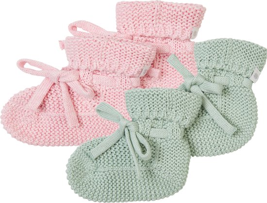 Noppies - Chaussons tricotés - emballés dans une boîte cadeau - 2 paires - Bébé 0-12 mois - Coton bio - Rose Melange - Grey Mint