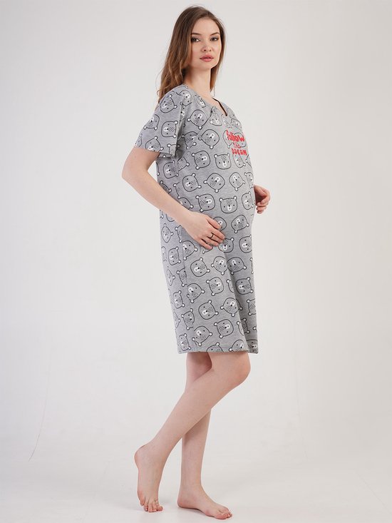 Vienetta Chemise de Nuit de Maternite a Manches Courtes pour Allaitement Gris bol