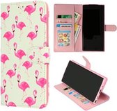 City hoesje bookcase geschikt voor Samsung S9 Pasjeshouder Roze Flamingo’s