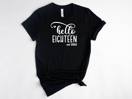 Lykke Hello Eighteen T-Shirt | 18 Jaar| Dames - Heren –| Unisex  T-shirt|Zwart | Maat L | bol.com