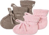 Noppies - Chaussons tricotés - emballés dans une boîte cadeau - 2 paires - Bébé 0-12 mois - Coton bio - Taupe Melange - Rose Melange