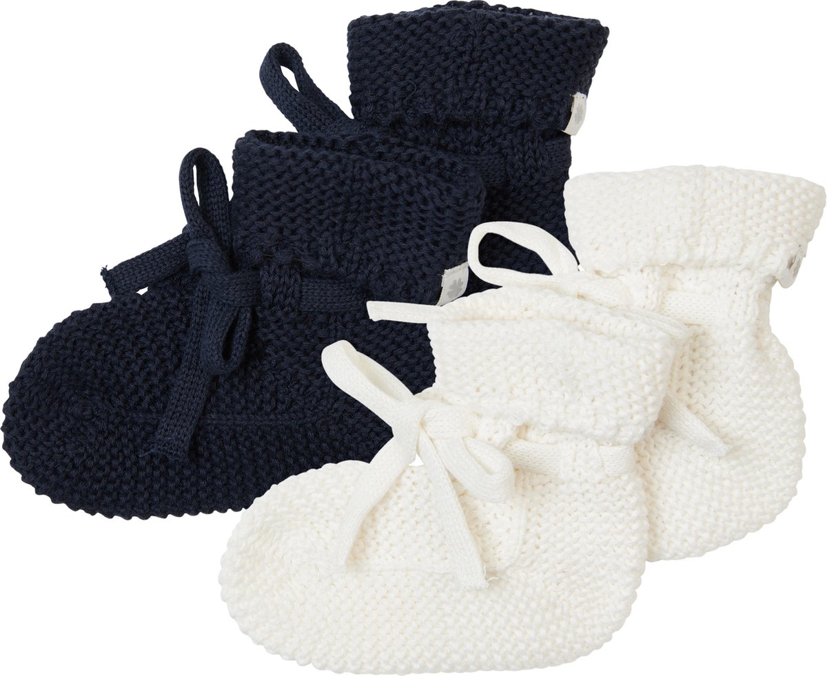 Noppies - Geschenkverpakking - Gebreide slofjes Nelson - 2paar - Baby 0-12mnd - Biologische katoen - Giftset - Cadeaudoosje - Newborn - Kraamcadeau - Babyshower - Sint - White - Navy