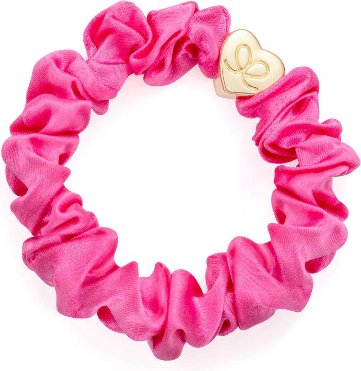 By Eloise London Gold Heart Silk Scrunchie Bubblegum Pink