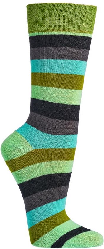 2 Paar biologisch katoenen sokken – naadloos – zachte boord – groen gestreept – maat 42/47