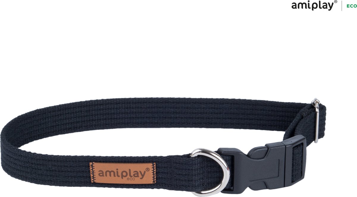 Amiplay Halsband verstelbaar Cotton zwart maat-M / 35-50x2cm