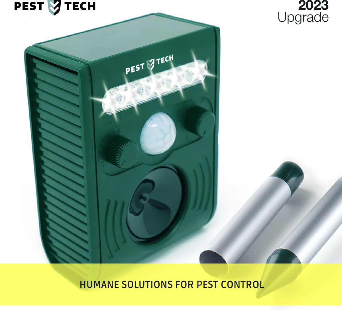 Pest-Tech PT-221 | Ultrasone Kattenverjager op zonneenergie | Kattenschrik | Marterverjager | Dierenverjager | Kattenafweermiddel | Ongedierte verjager - Met USB oplaadkabel - Pest Tech
