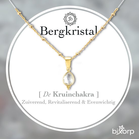 Bixorp Gems Kruin Chakra Dames Ketting met Bergkristal hanger - 18 Karaat Verguld Goud & Roestvrij Staal - 36cm + 8cm verstelbaar