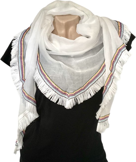 Lange Dunne Driehoekige Sjaal - Wit - 180 x 75 cm (0356)