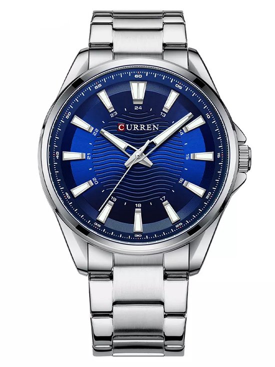 Zilver horloge met blauwe wijzerplaat heren hotsell