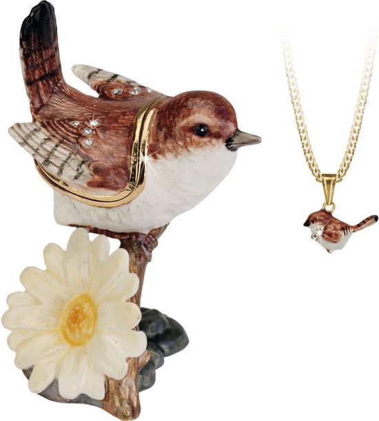 Ornement de roitelet avec un compartiment secret décoré de cristaux, avec un pendentif assorti.