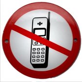 Emaille verbodsbord en wandbord verboden voor mobiele telefoons uit - 10 cm Rond