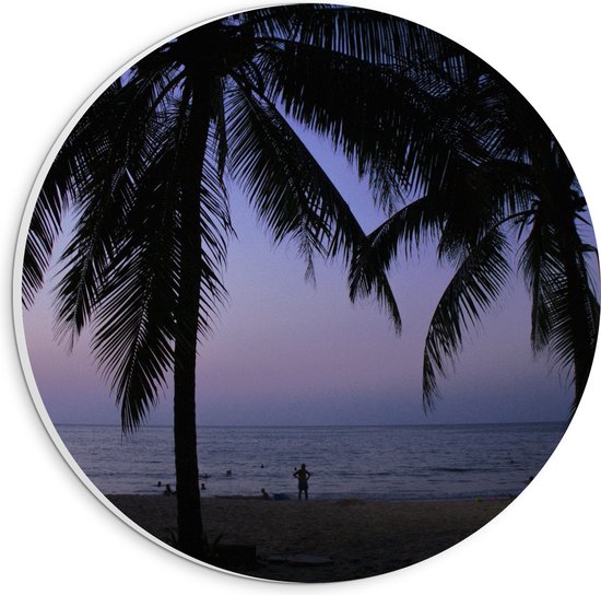 WallClassics - Cercle mural en panneau de mousse PVC - Silhouette de Palmiers contre la soirée sur la plage - Photo 20x20 cm sur cercle mural (avec système d'accrochage)