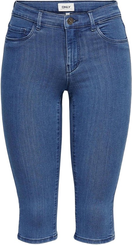 ONLY Onlrain Life Reg SK Knickers DNM Noos – Pantaloncini In Jeans Con Elastico In Vita E Tasche Posteriori. Vestibilità Skinny, Vita Media.