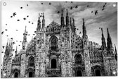 Tuinposter – Kathedraal in Milaan in het Zwart- wit - 75x50 cm Foto op Tuinposter (wanddecoratie voor buiten en binnen)
