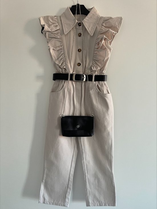 Combinaison Filles "Beige" avec sac et ceinture, disponible de la taille 104 à 164