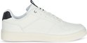 Witte leren sneaker met navy hielstuk en witte zool.